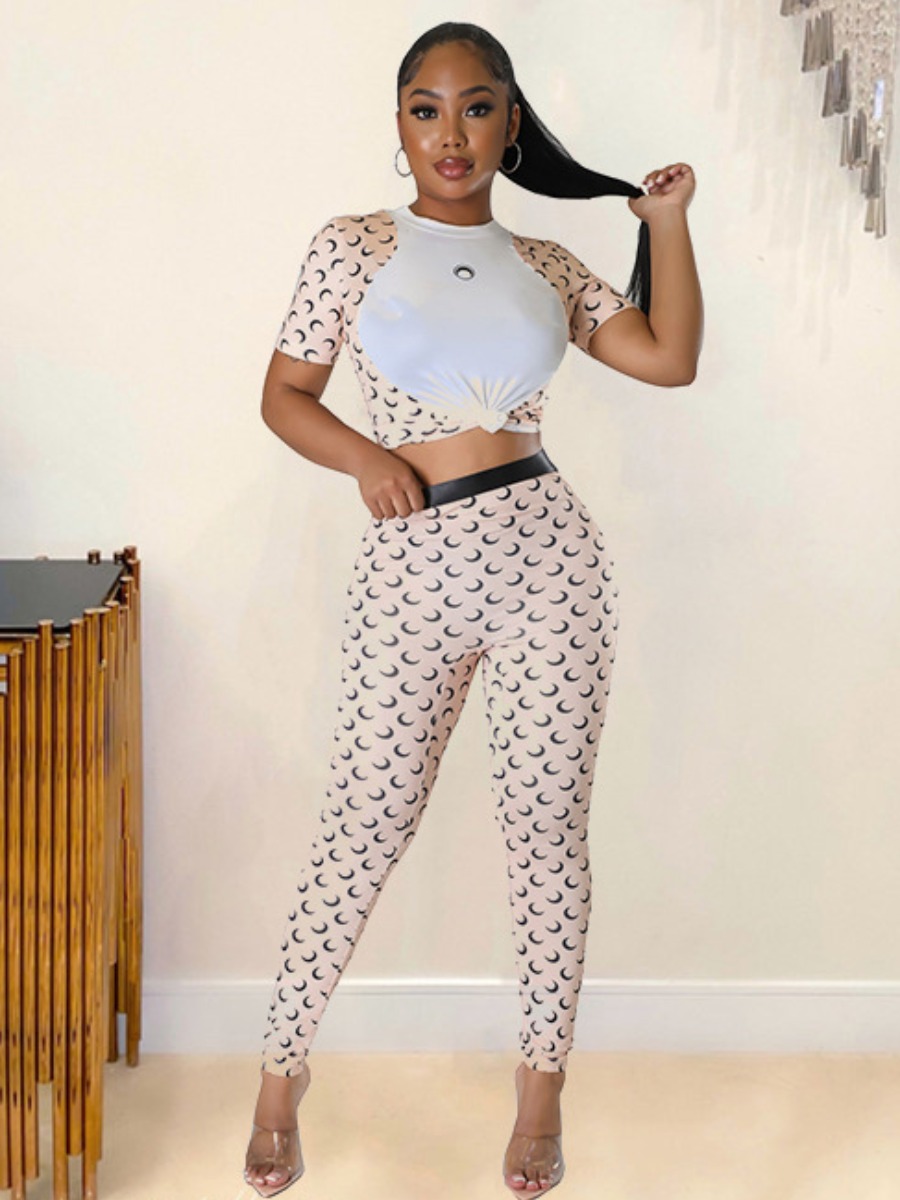 LW Plus Size Moon Print High Waist Skinny Pants Set 2X