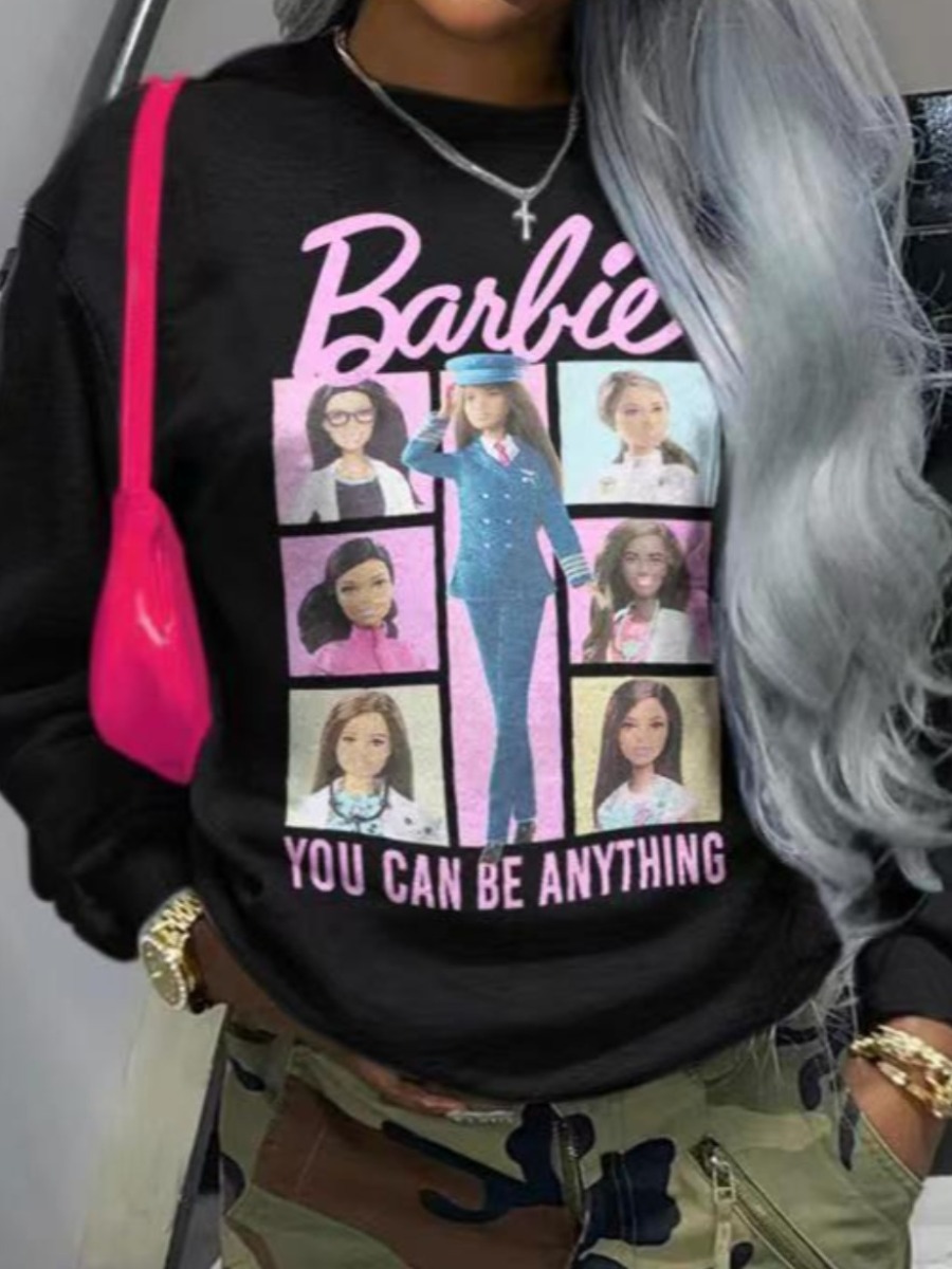 LW Plus Size Pattern Print Cartoon Loose Sweatshirt&Hoodie