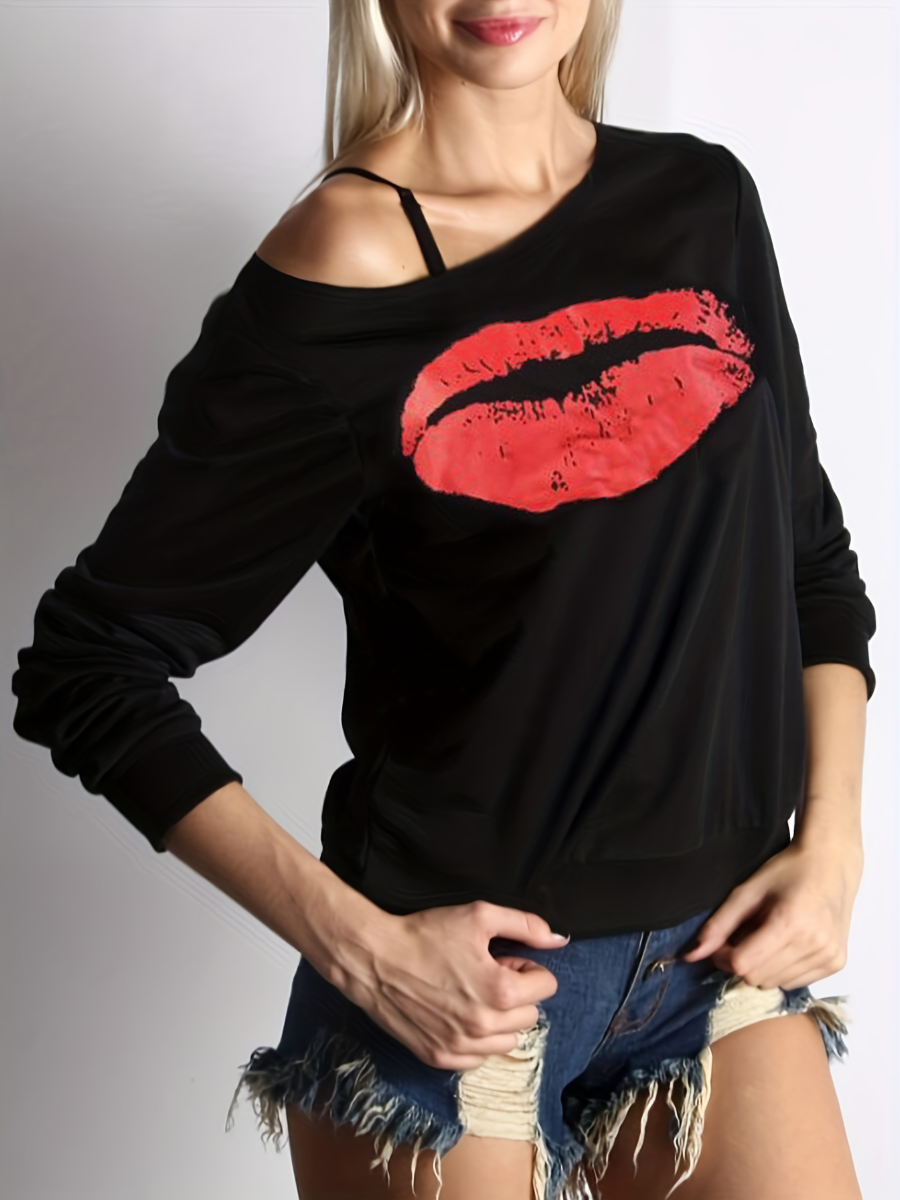 LW Plus Size Casual Lip Print Red Hoodie