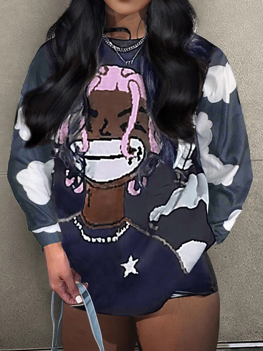 LW Pattern Print Cartoon Loose Sweatshirt