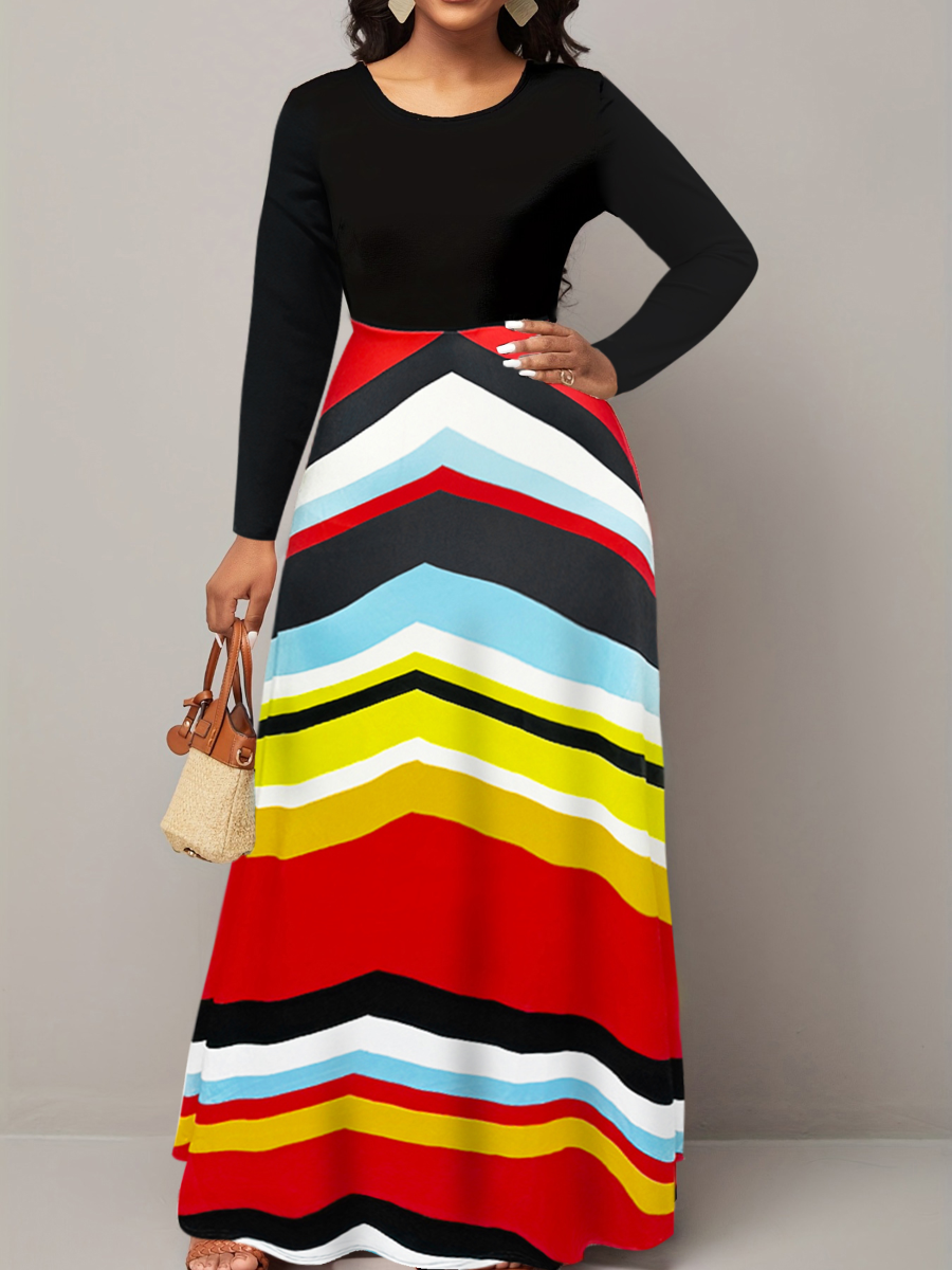 LovelyWholesale Plus Size Striped A Line Dress Summer Short Sleeve Sporty Basic Round Neck  5X Spring Summer 2024