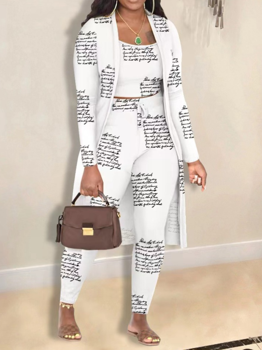 LW Plus Size Cami Letter Print Drawstring Pants Set