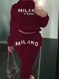 LW Plus Size Letter Print Kangaroo Pocket Tracksuit Set