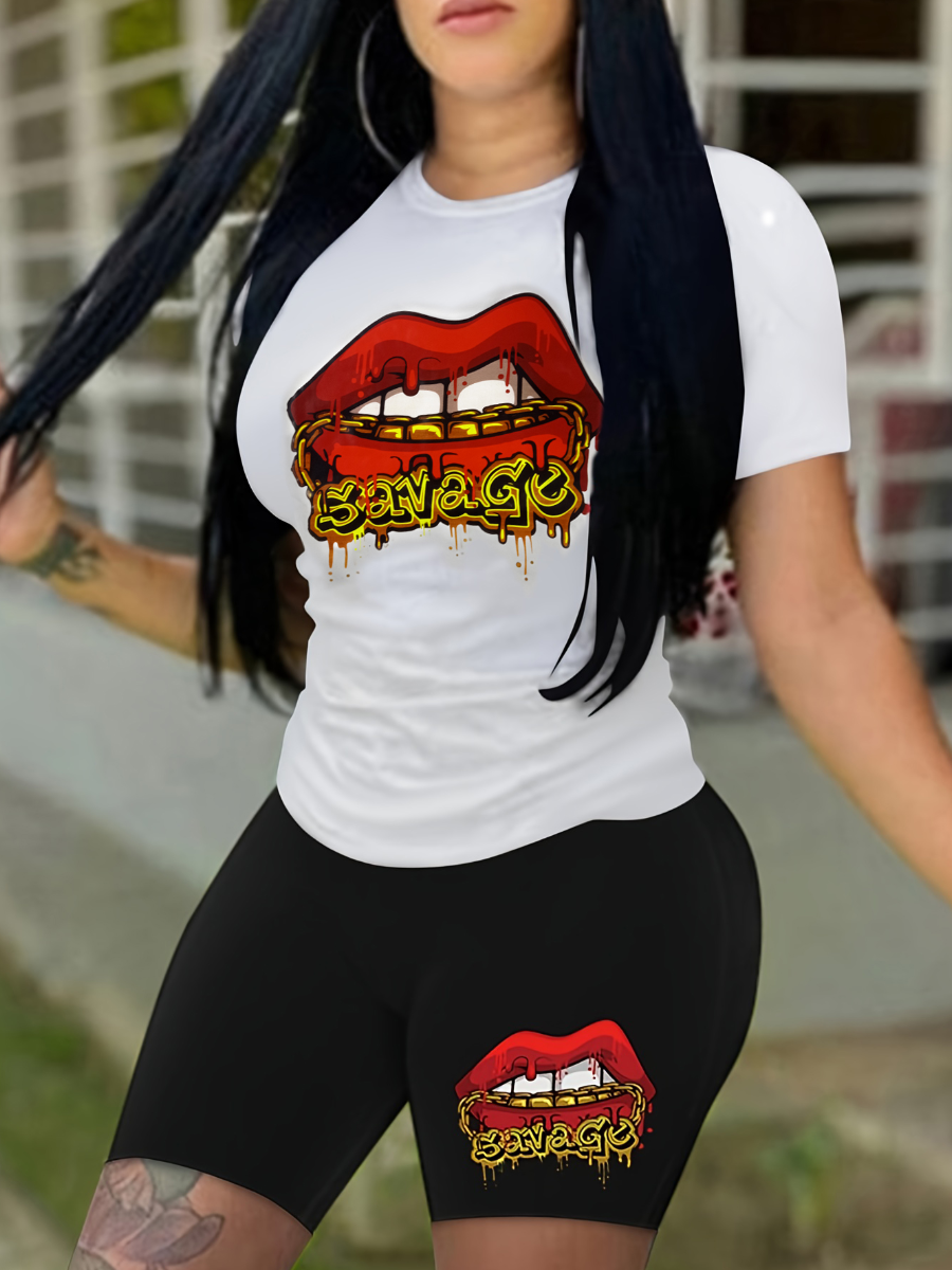 LW Chain Lip Print Shorts Set