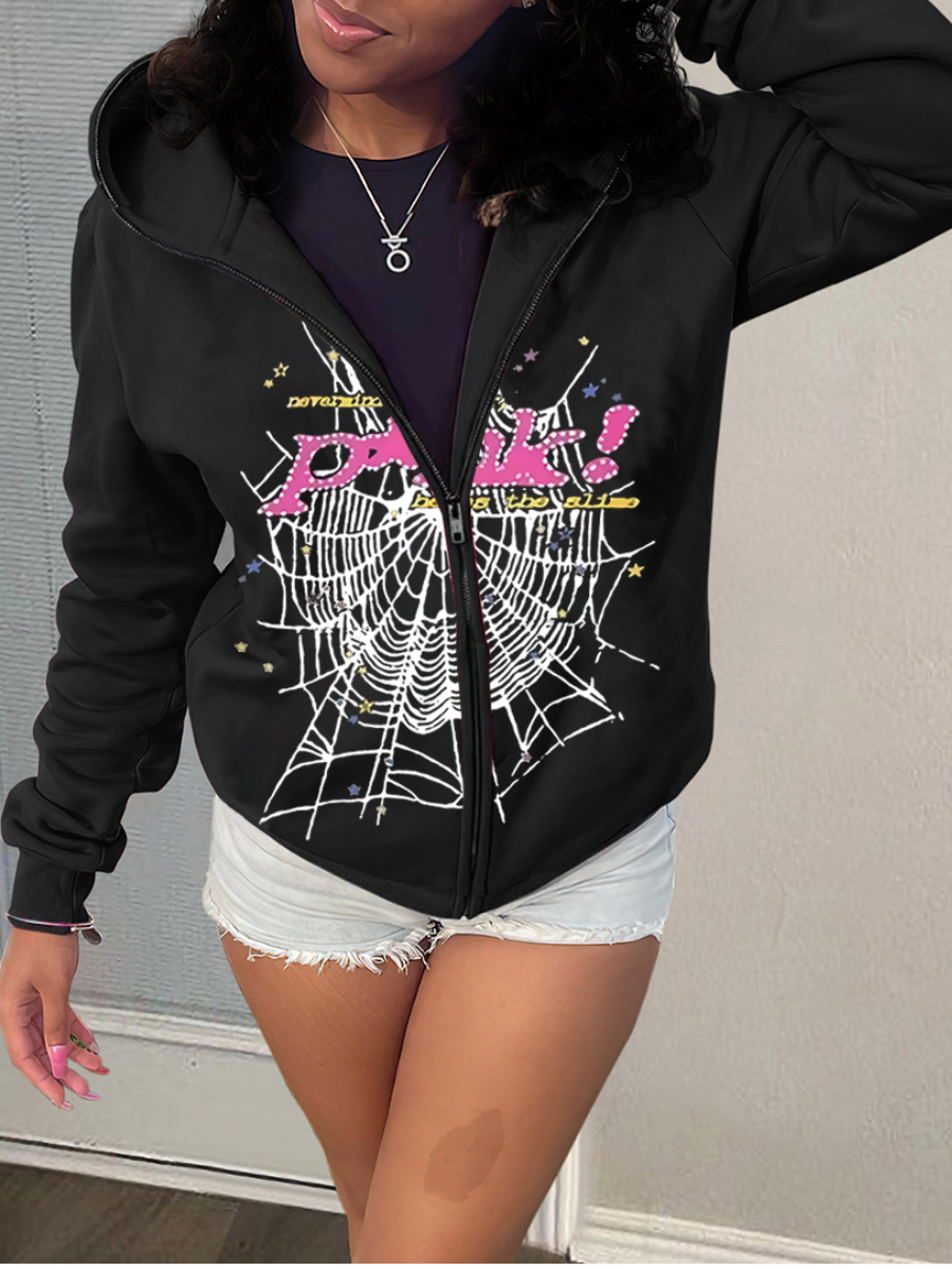 LW Spider Web Letter Print Jacket