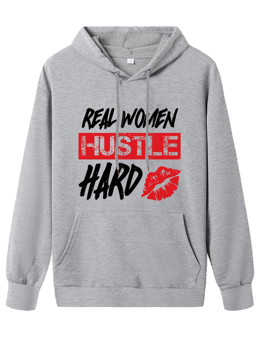 LW Plus Size Pocket Design Lip Letter Print Hoodie 2X