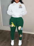LW Cartoon Letter Print Kangaroo Pocket Tracksuit Set