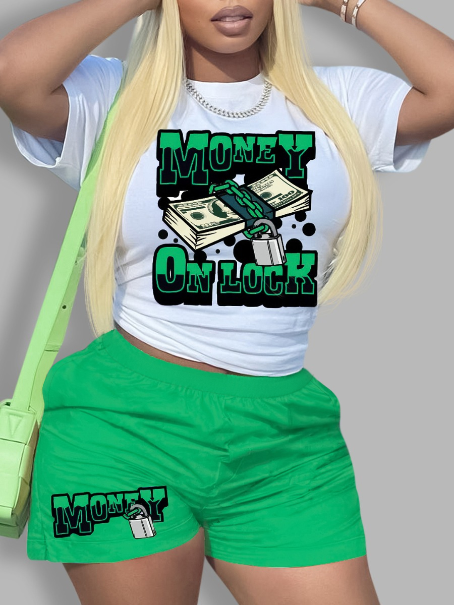 LW Money Letter Print Shorts Set