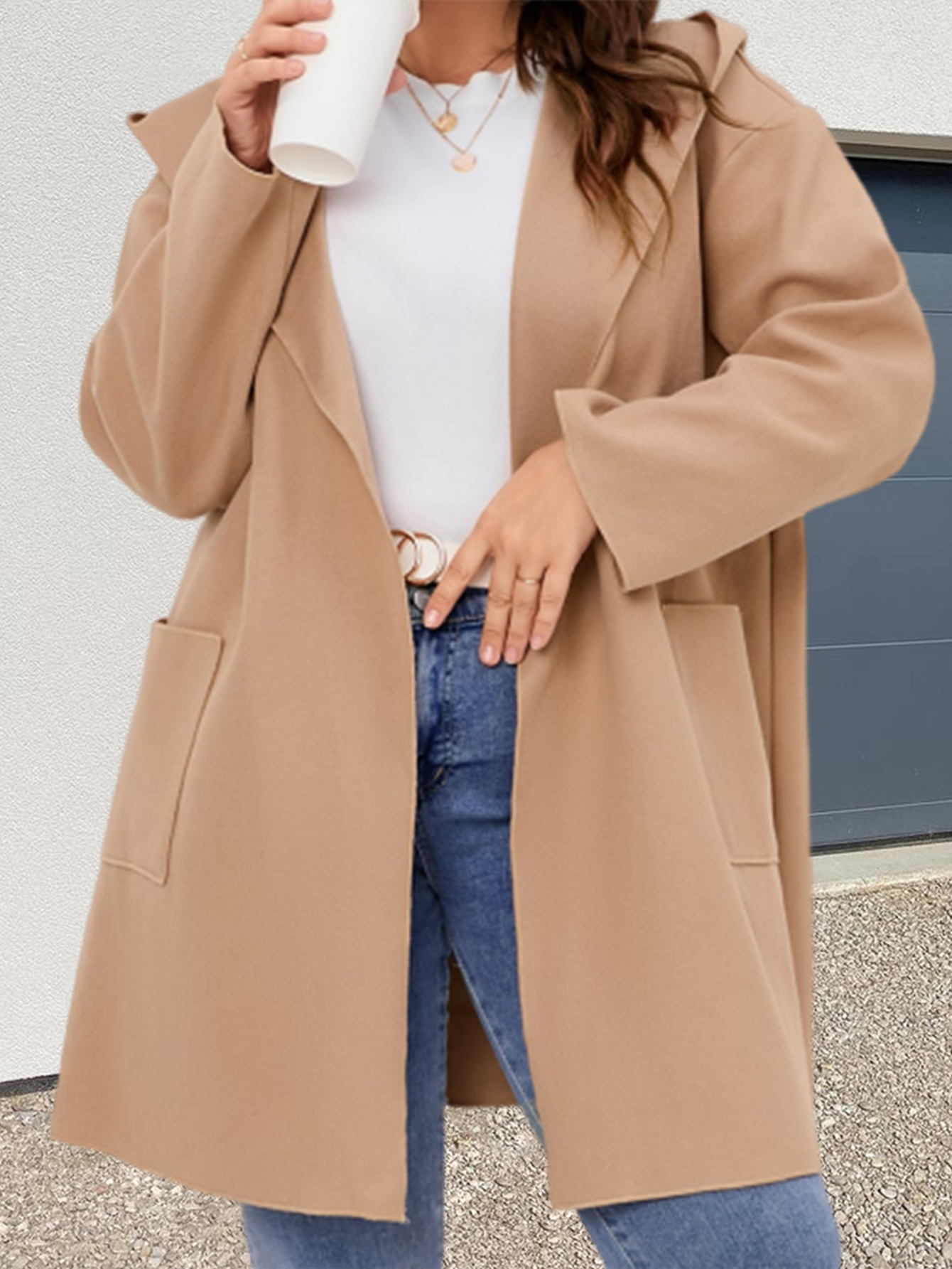 LW BASICS Hooded Collar Pocket Design Wool