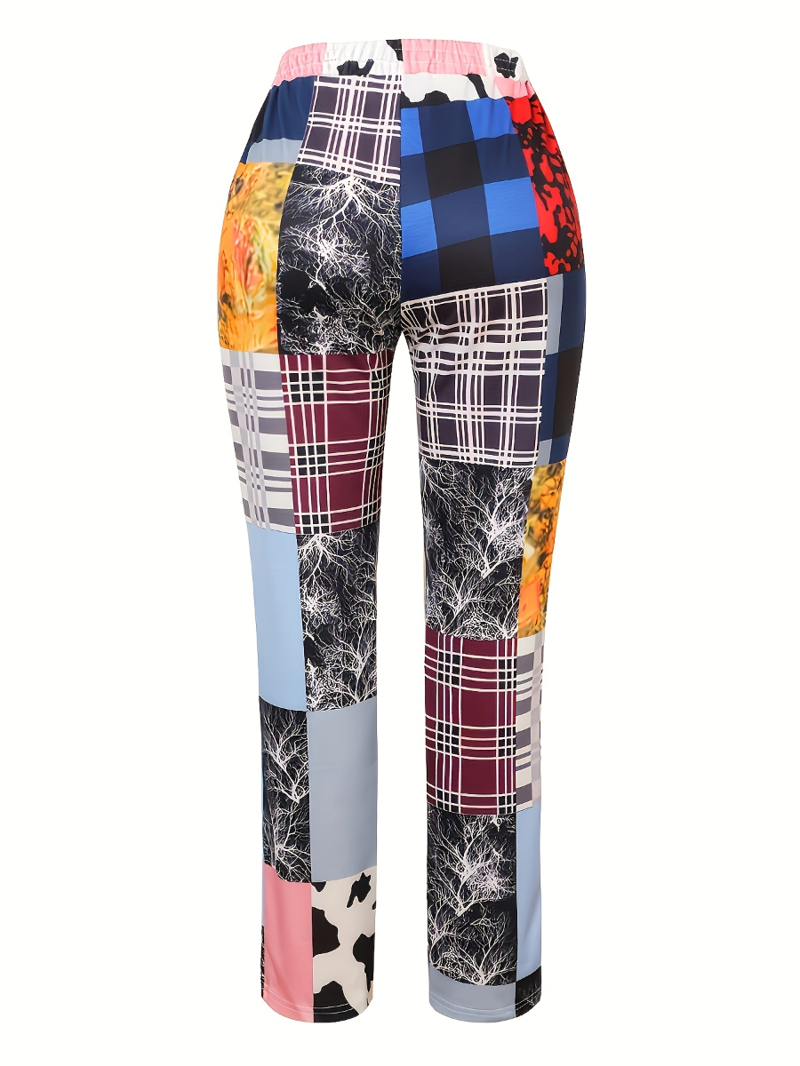 LW Plaid Print Cow Grain Drawstring Pants