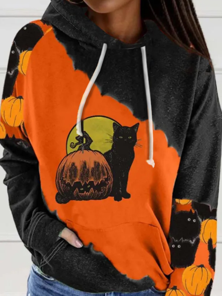 LW Figure Print Patchwork Kangaroo Pocket Hoodie