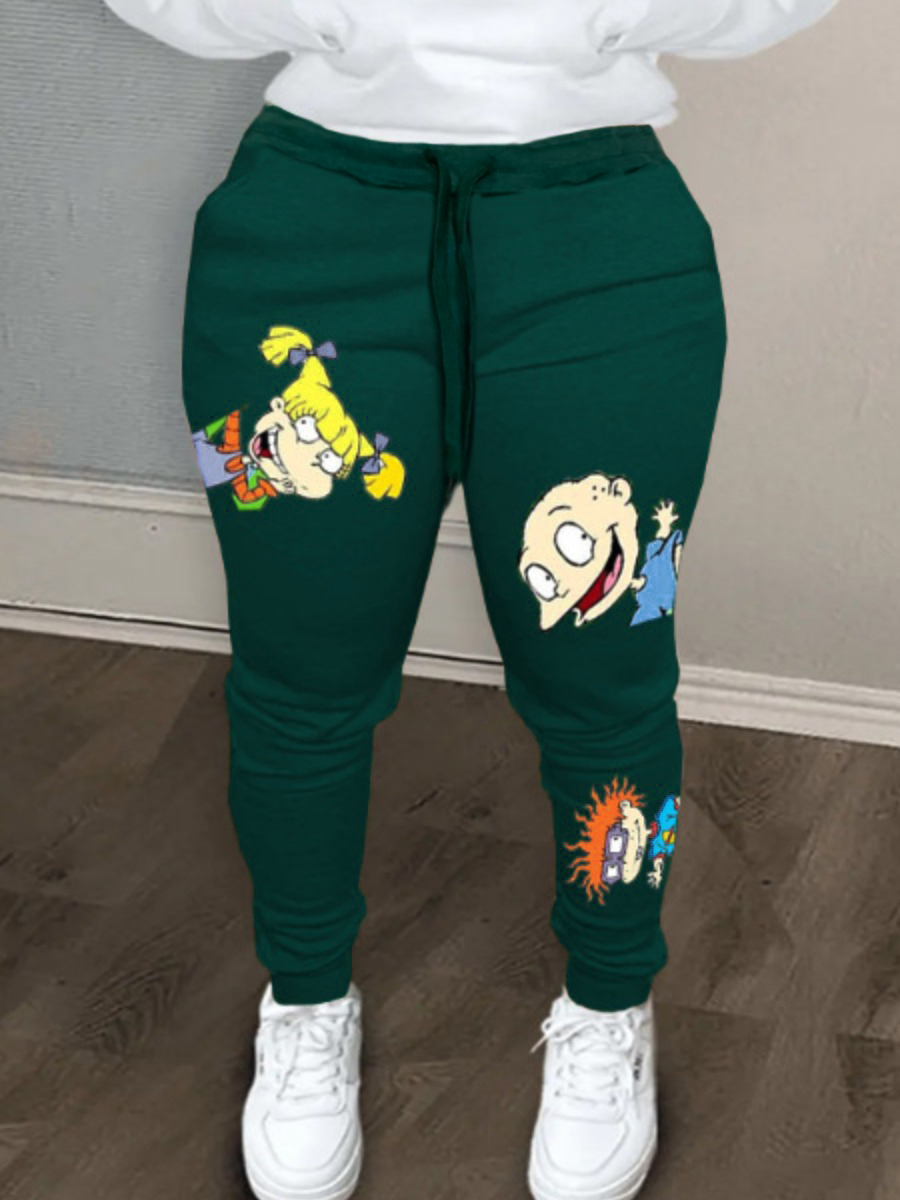 LW Cartoon Print Drawstring Sweatpants