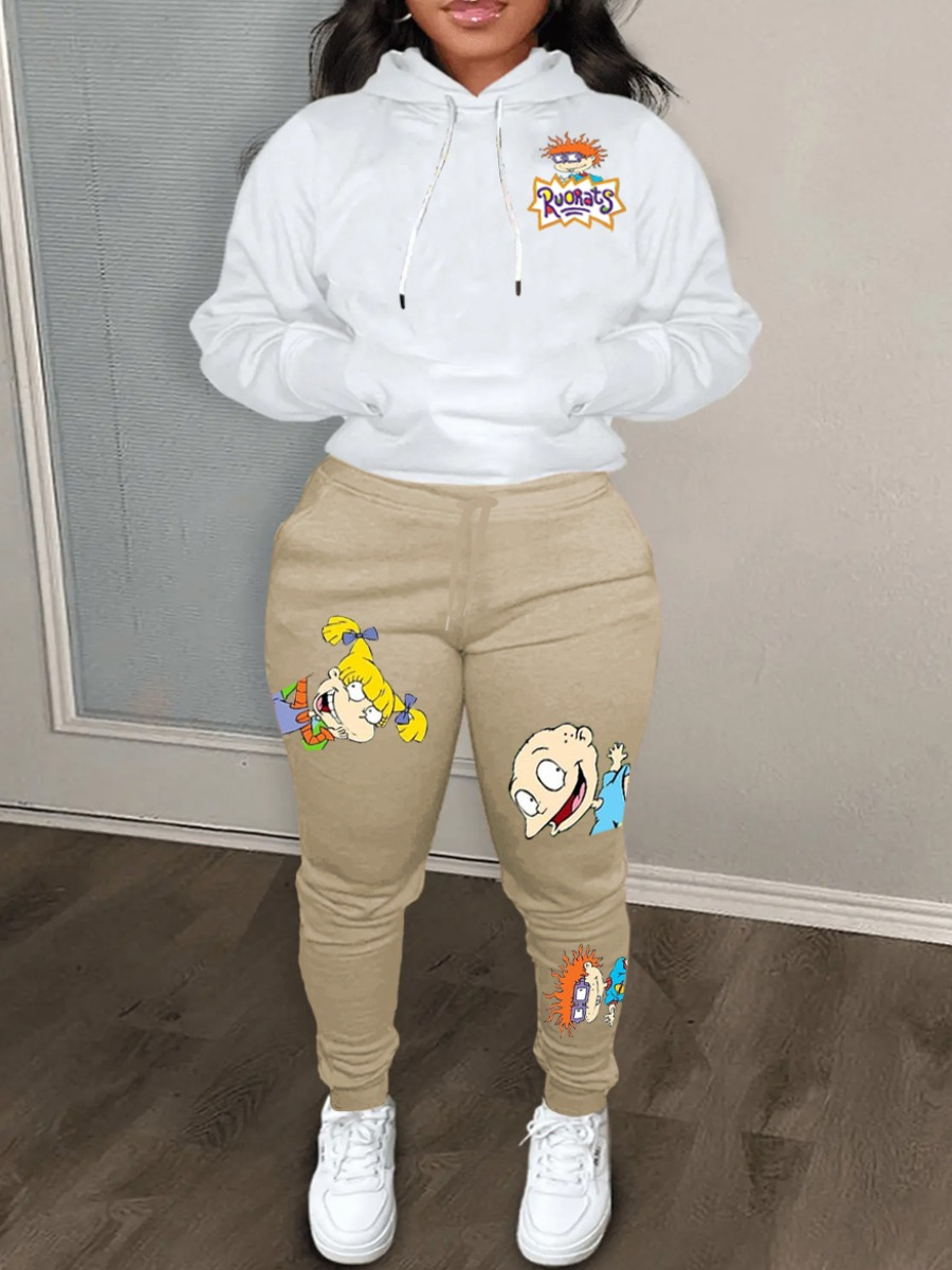 LW Cartoon Print Kangaroo Pocket Tracksuit Set
