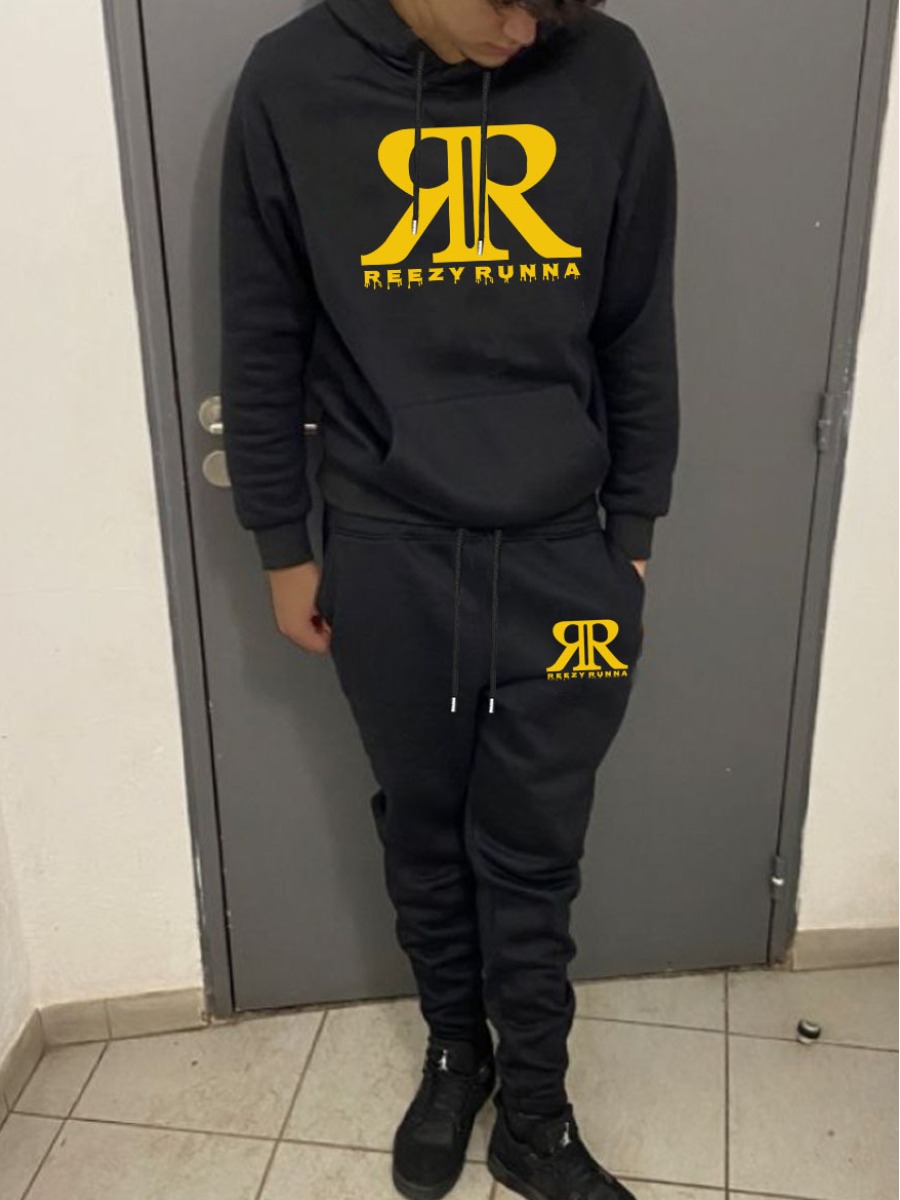 LW Men Letter Print Kangaroo Pocket Tracksuit Set