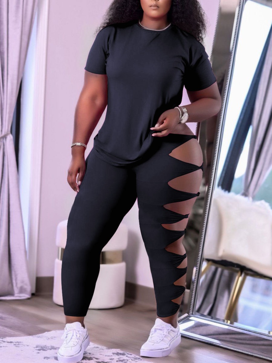 LW Burn Flowers Solid Color Two-piece Pants Set