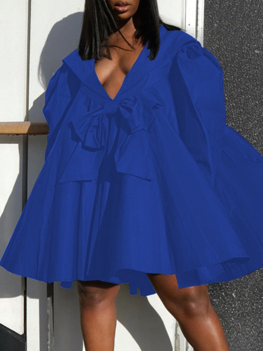 LW Plus Size Bow Tie Decor Fold Design A Line Dress