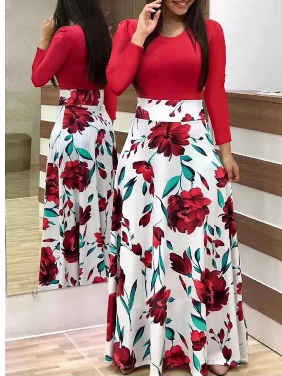 LW Plus Size Patchwork Pattern Print Floral Long S