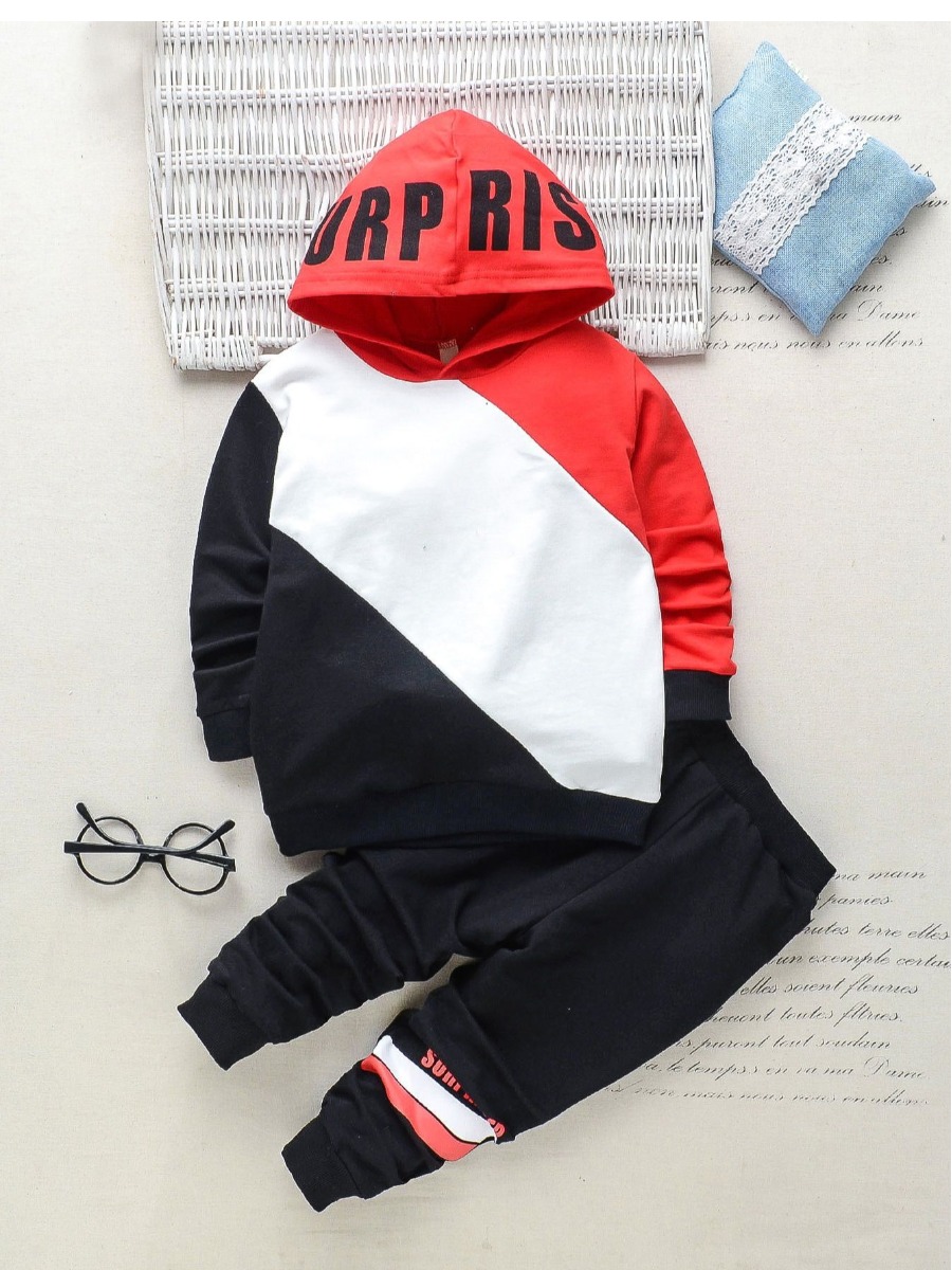 LW Unisex Kid Hooded Collar Letter Print Tracksuit