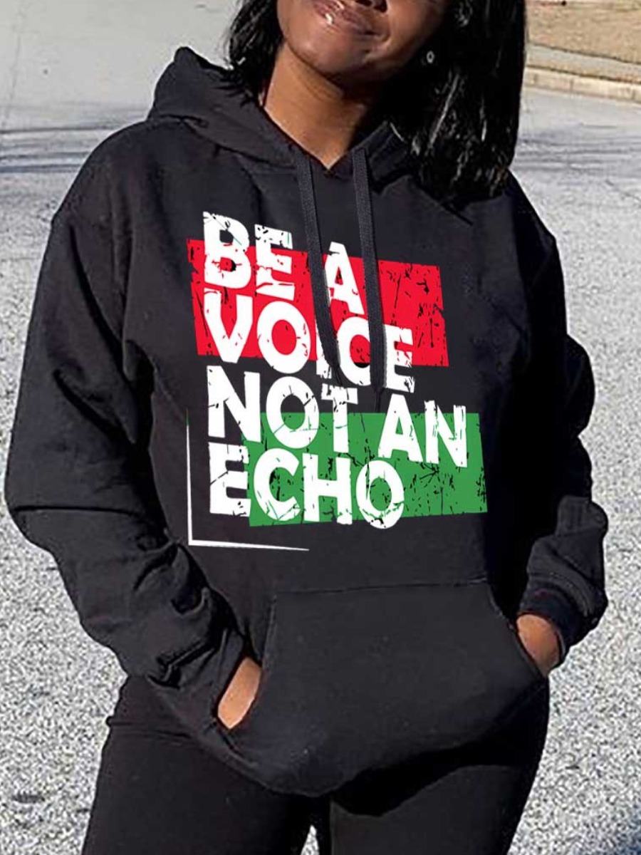 LW Plus Size Letter Print Kangaroo Pocket Hoodie