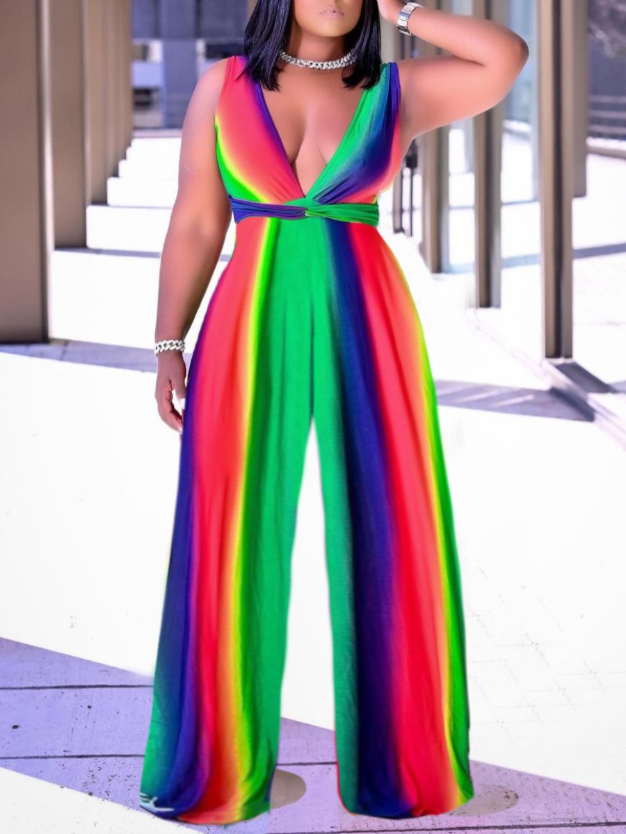 LW SXY Rainbow Striped Wide Leg Jumpsuit
