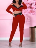 LW Strappy Crop Top Button Design Skinny Pants Set