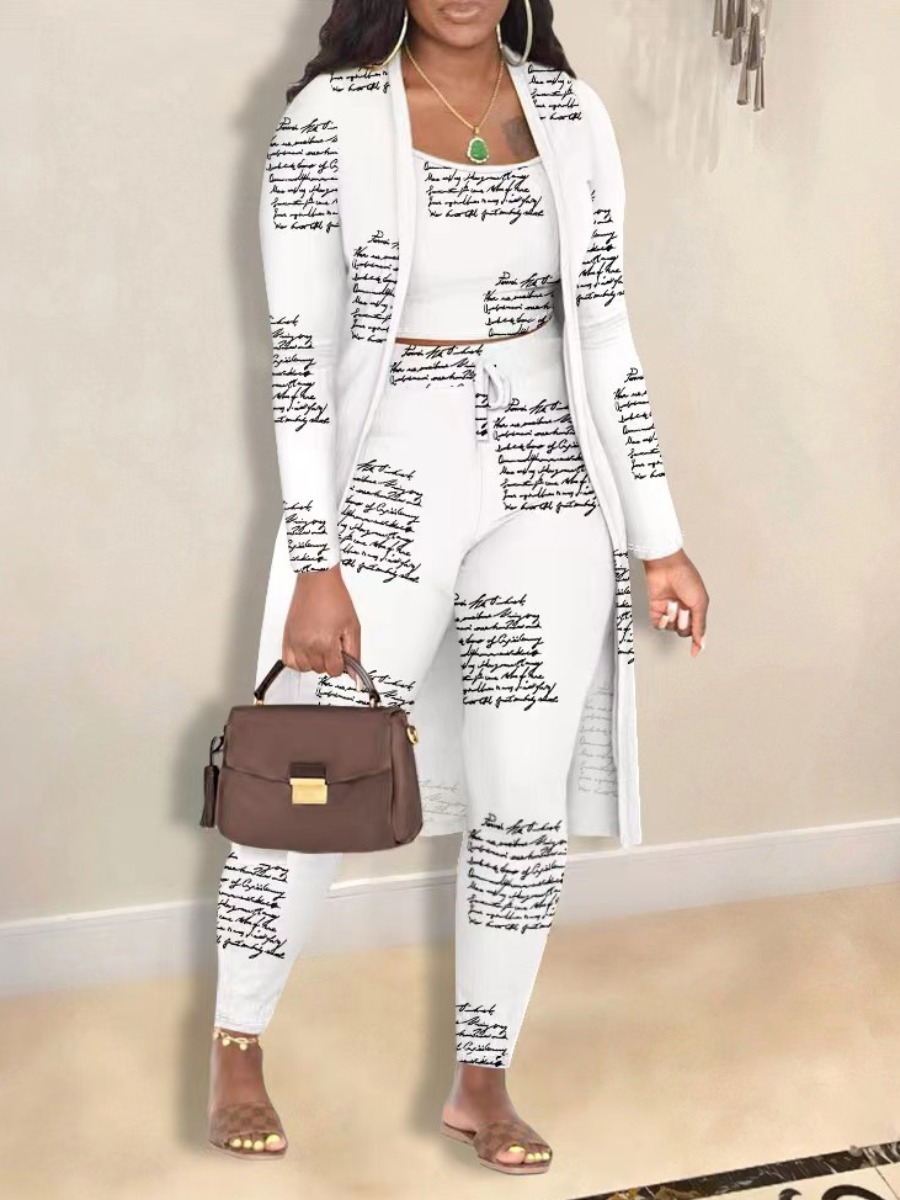 LW Cami Letter Print Drawstring Three Piece Pants Set