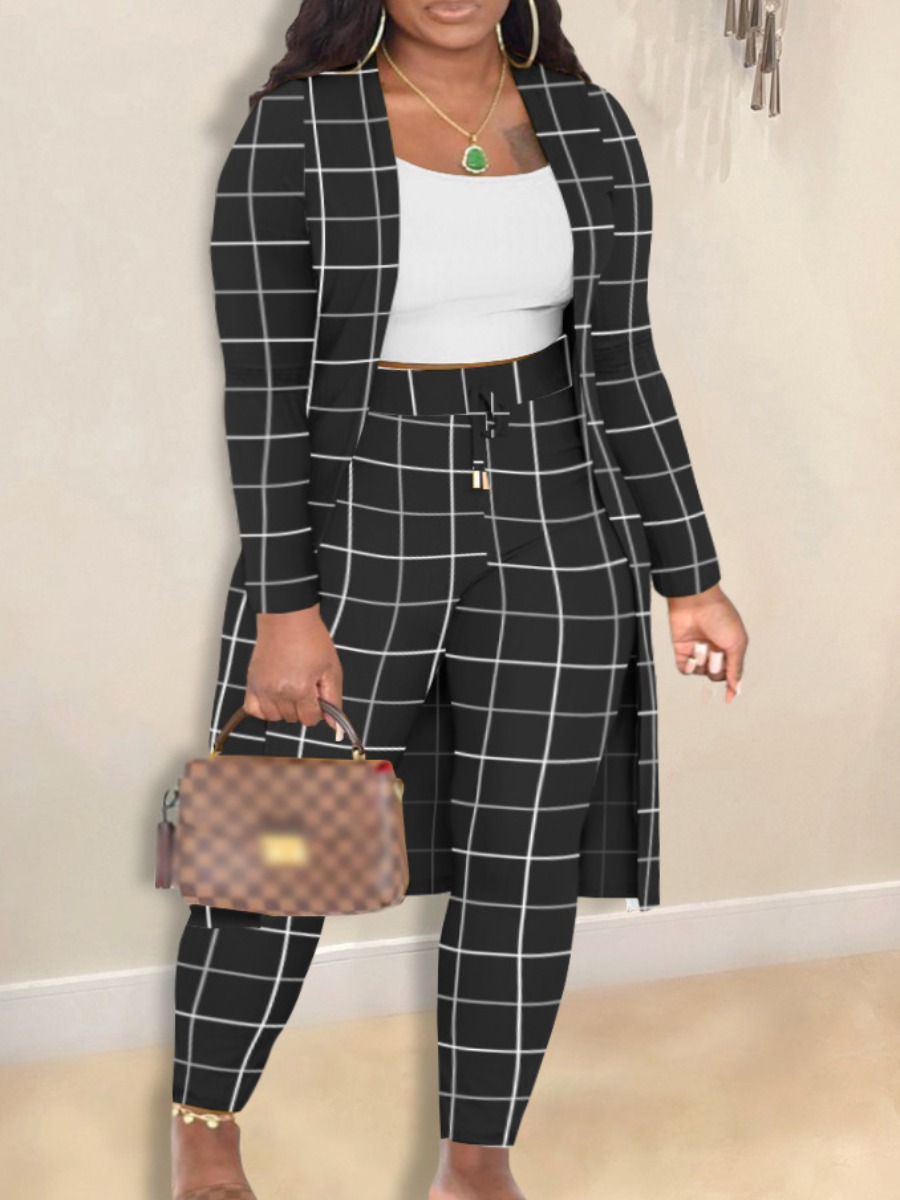 LovelyWholesale Plus Size Cami Geometric Print Drawstring Three Piece Pants Set Fall Long Sleeve Casual Drawstring U Neck  3X Spring Summer 2024