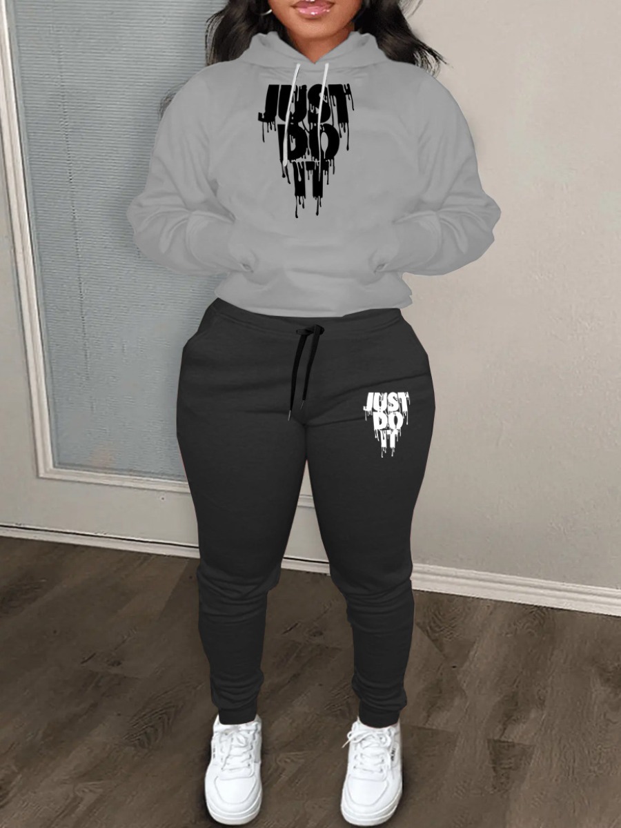 LW Plus Size Just Do It Letter Print Kangaroo Pock