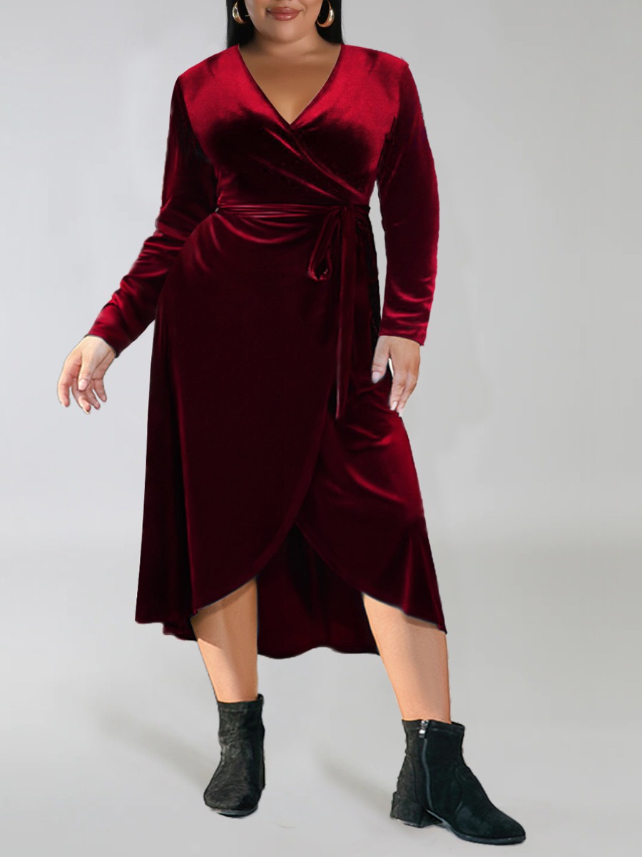 LW Plus Size Velvet Bandage Design Wrapped Dress