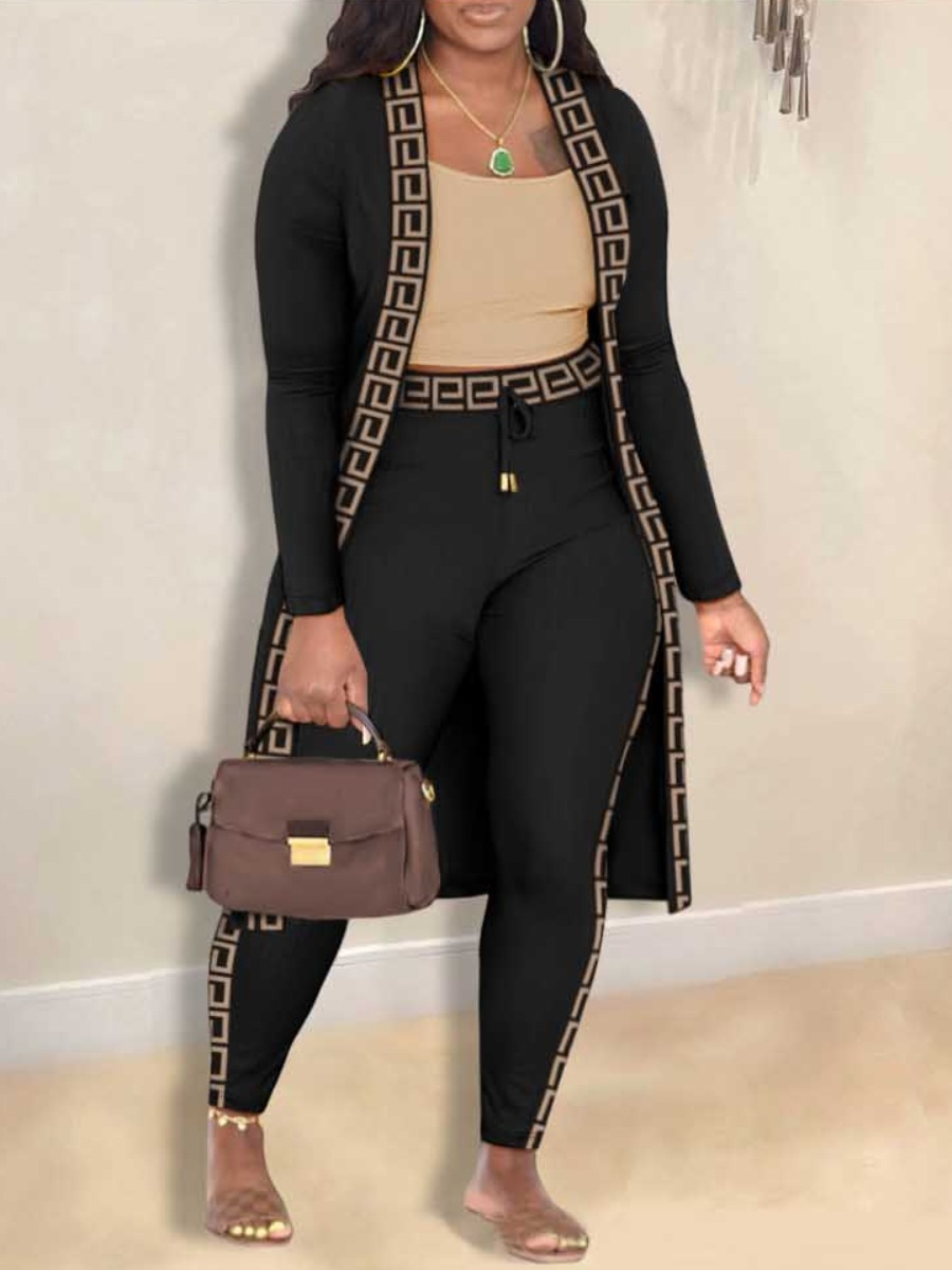 LW Cami Geometric Print Drawstring Three Piece Pants Set