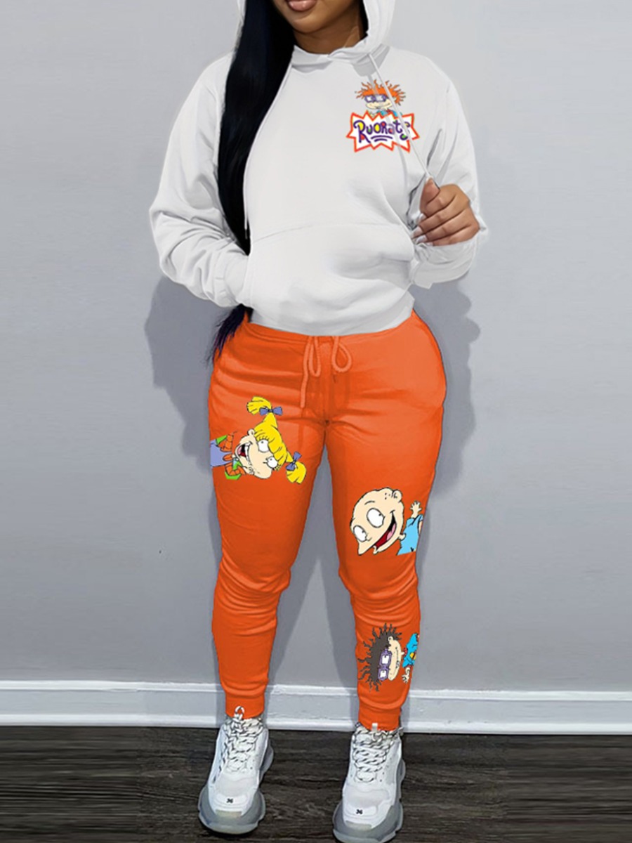 LW Plus Size Cartoon Letter Print Kangaroo Pocket 