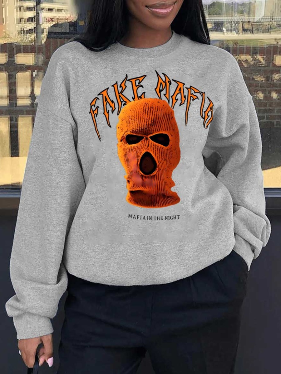 LW Plus Size Masked Face Letter Print Sweatshirt