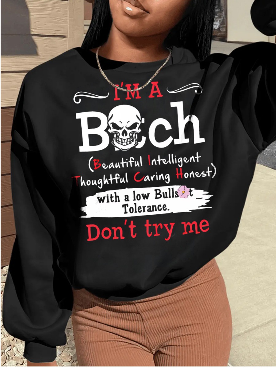 LovelyWholesale Plus Size Dropped Shoulder Skull Head Letter Print Sweatshirt Fall Long Sleeve Casual Pattern Round Neck  5X Spring Summer 2024