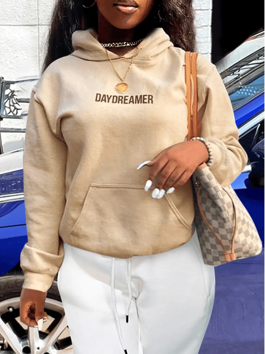 LovelyWholesale Plus Size Letter Print Kangaroo Pocket Hoodie Fall Long Sleeve Casual Hooded Collar  3X Spring Summer 2024