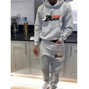 LW Men Letter Print Kangaroo Pocket Tracksuit Set