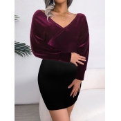 LW BASICS Plus Size Velvet V Neck Patchwork Bodyco