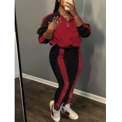 LW BASICS Plus Size Striped Patchwork Zipper Desig