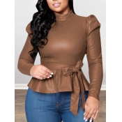 LW BASICS Plus Size Trendy Turtleneck Folds Bow-ti