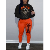 LW Drawstring Skull Head Print Two-piece Pants Set