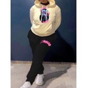 LW Cartoon Letter Print Kangaroo Pocket Tracksuit 