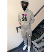 LW Men Cartoon Print Kangaroo Pocket Tracksuit Set