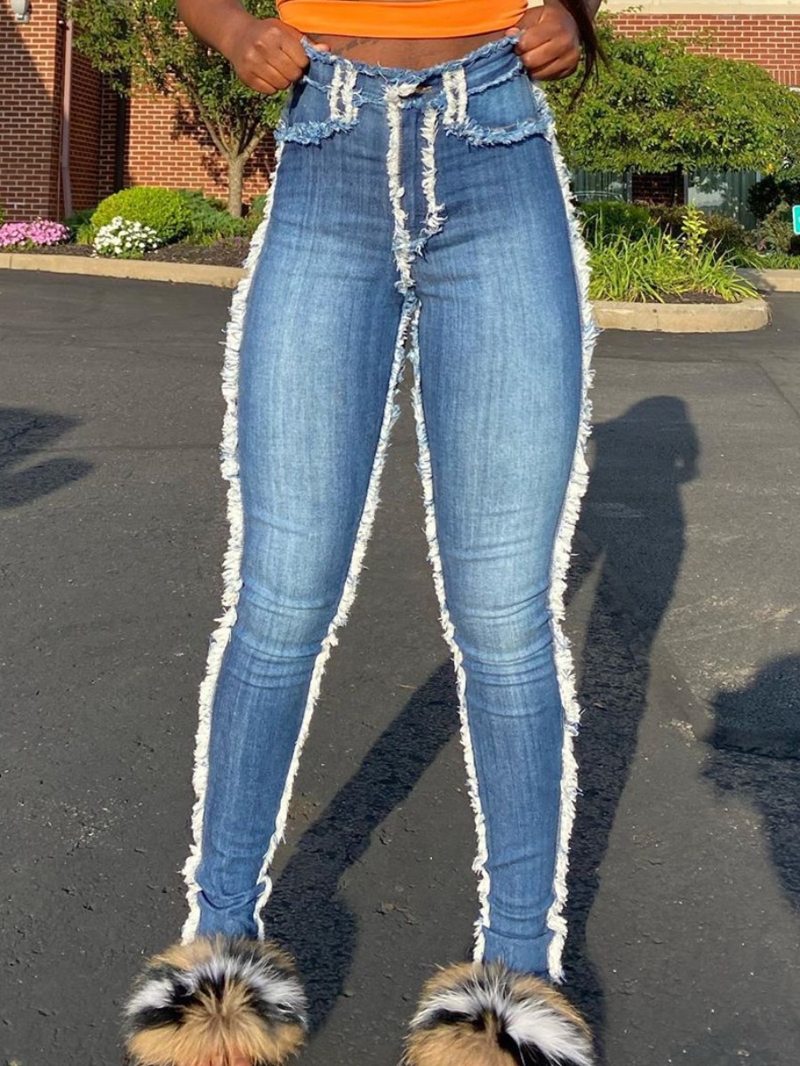 LW High Waist Raw Edge Skinny Jeans