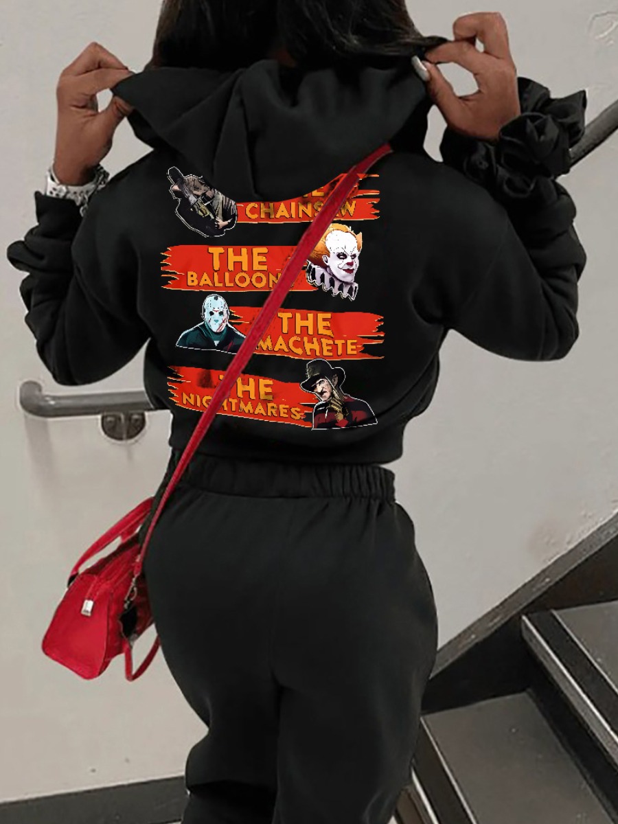 LW Plus Size Halloween Clown Letter Print Kangaroo Pocket Hoodie