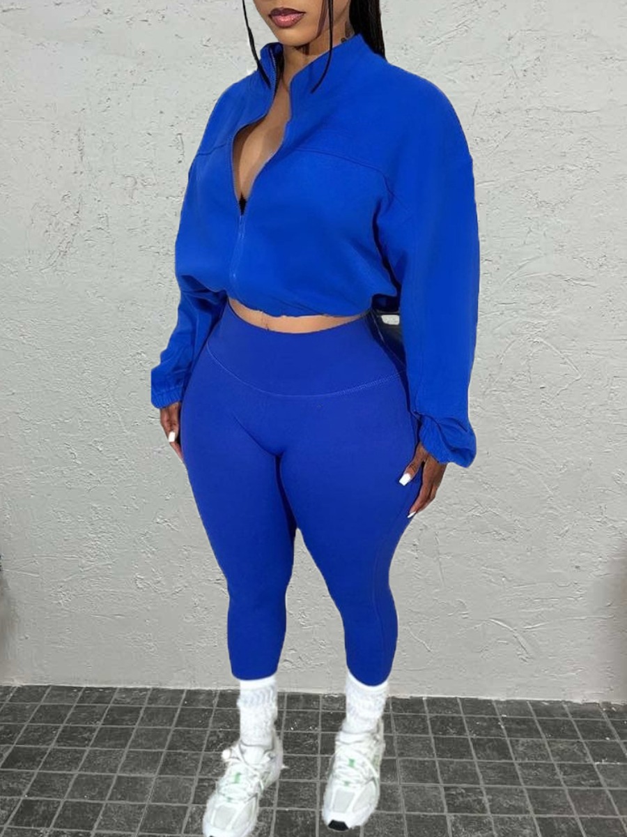 LW BASICS Drawstring Zipper Design High Waist Pants Set