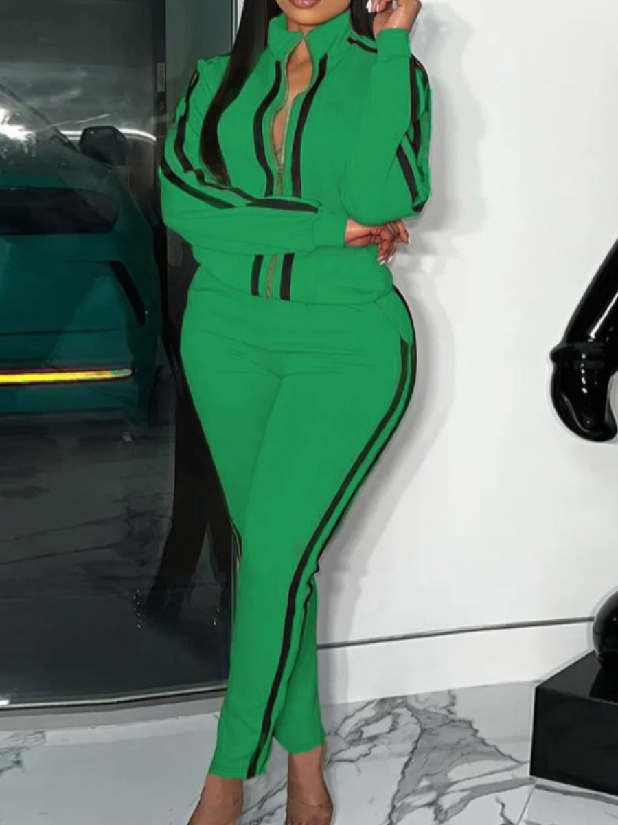 LW BASICS Plus Size Striped Regular Fit Tracksuit 