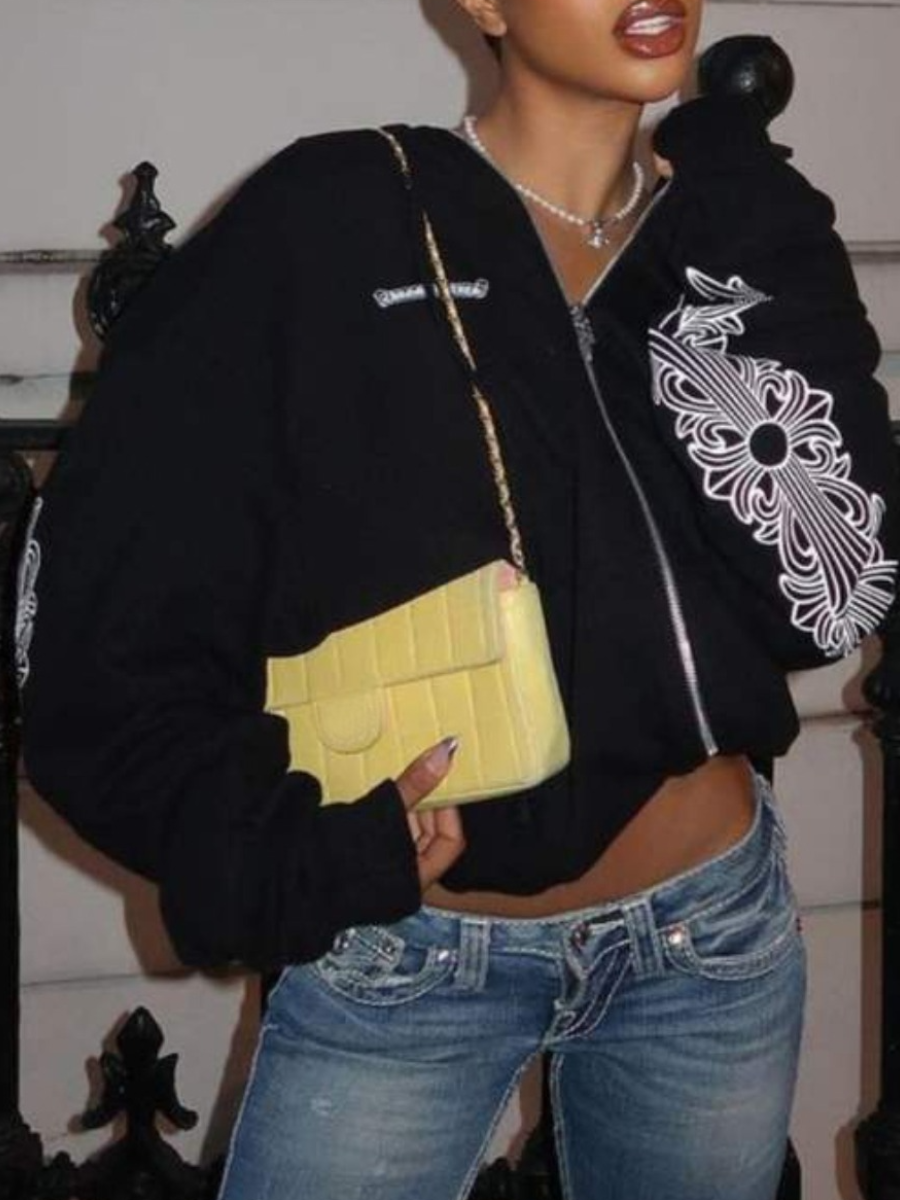 LW Hooded Collar Letter Print Jacket