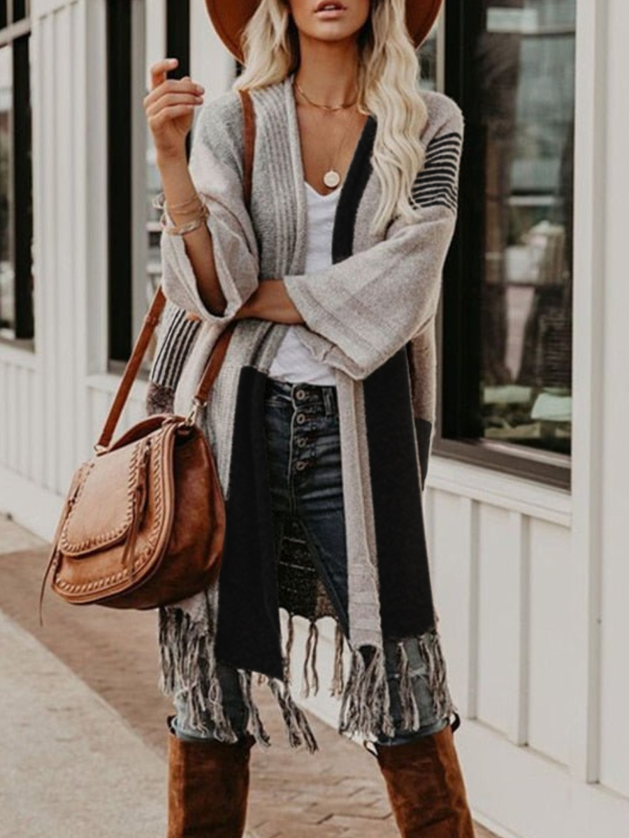 LW Striped Tassel Design Cardigan