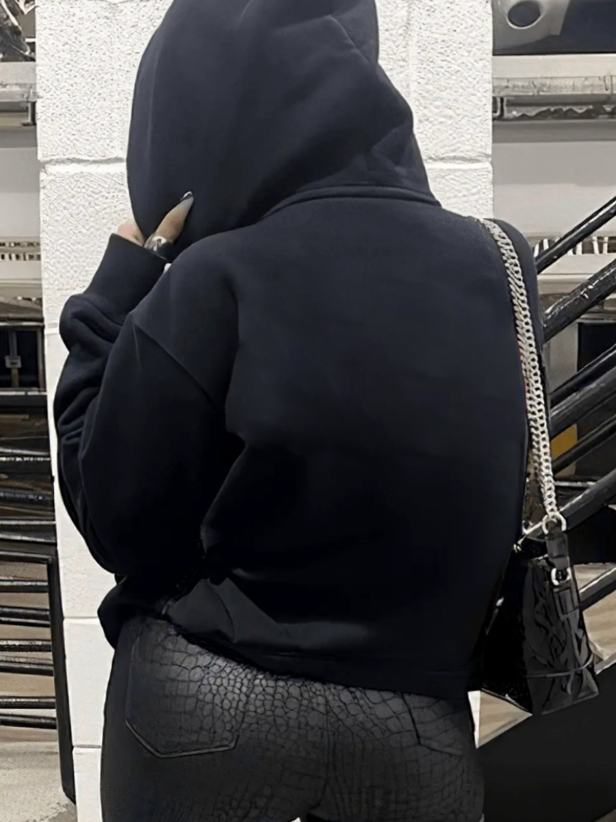 LW BASICS Plus Size Hooded Collar Kangaroo Pocket Jacket