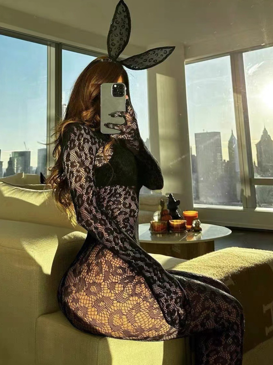 LW SXY Leopard Print See Through Pierced Jumpsuit