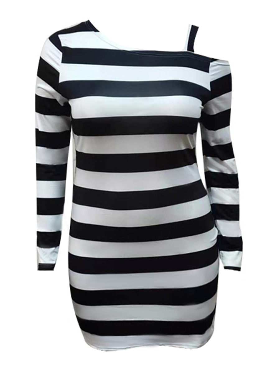 LW Plus Size Inclined Neck Striped Bodycon Dress 0X